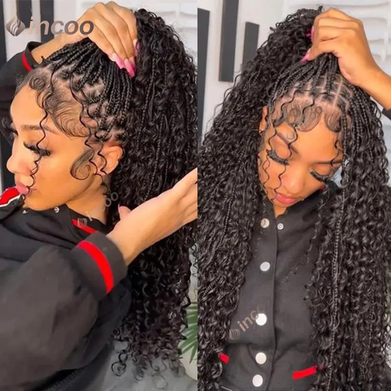 32inch Boho Full Lace Front Braided Wigs Synthetic Blonde Curly Goddess Cornrows Braiding Wigs Pre Plucked Box Braids Locs Wig