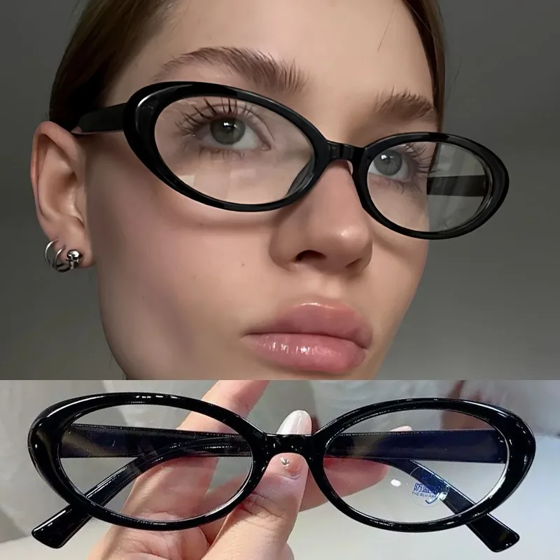 New Y2K Oval Frame Glasses Retro Fashion Cat Eye Eyeglass Computer Reading Goggles Girls Plain Glasses Anti-Blue Light Eyewears