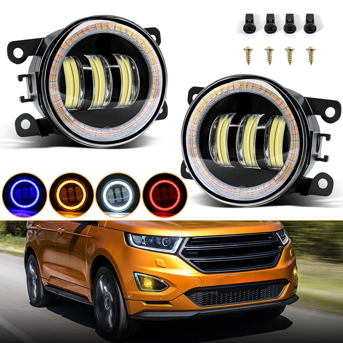 LED Angel Eye Fog Light For Ford Focus Fusion Fiesta Ranger C-Max Transit Tourneo EcoSport Edge Car DRL Fog Lamp with Lens 12V - view 6