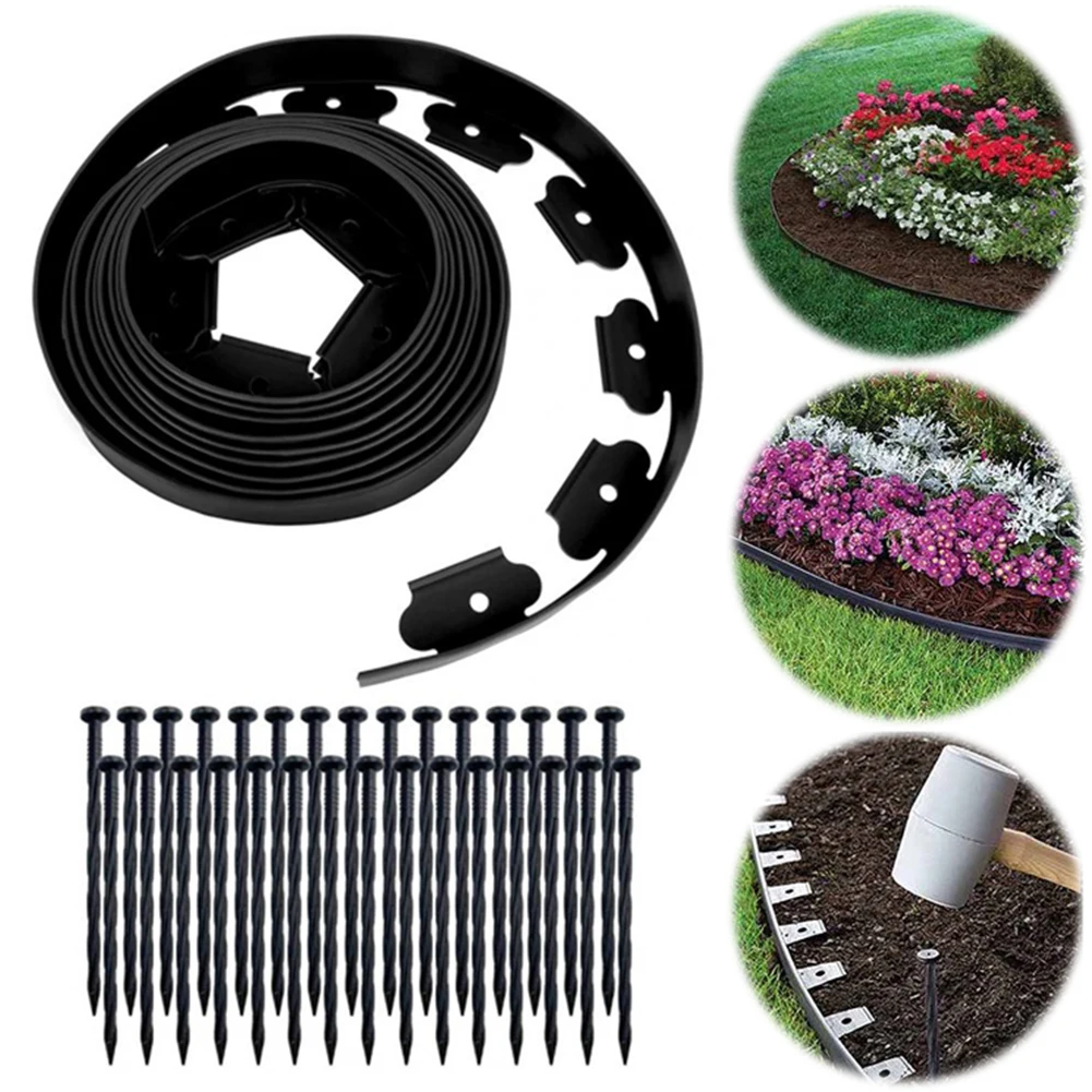 

10M Landscape Edging Kit Garden Edging Borders with 30Pcs Stakes No Dgging Lawn Edge Design Flexible Edging Set for Flower Beds