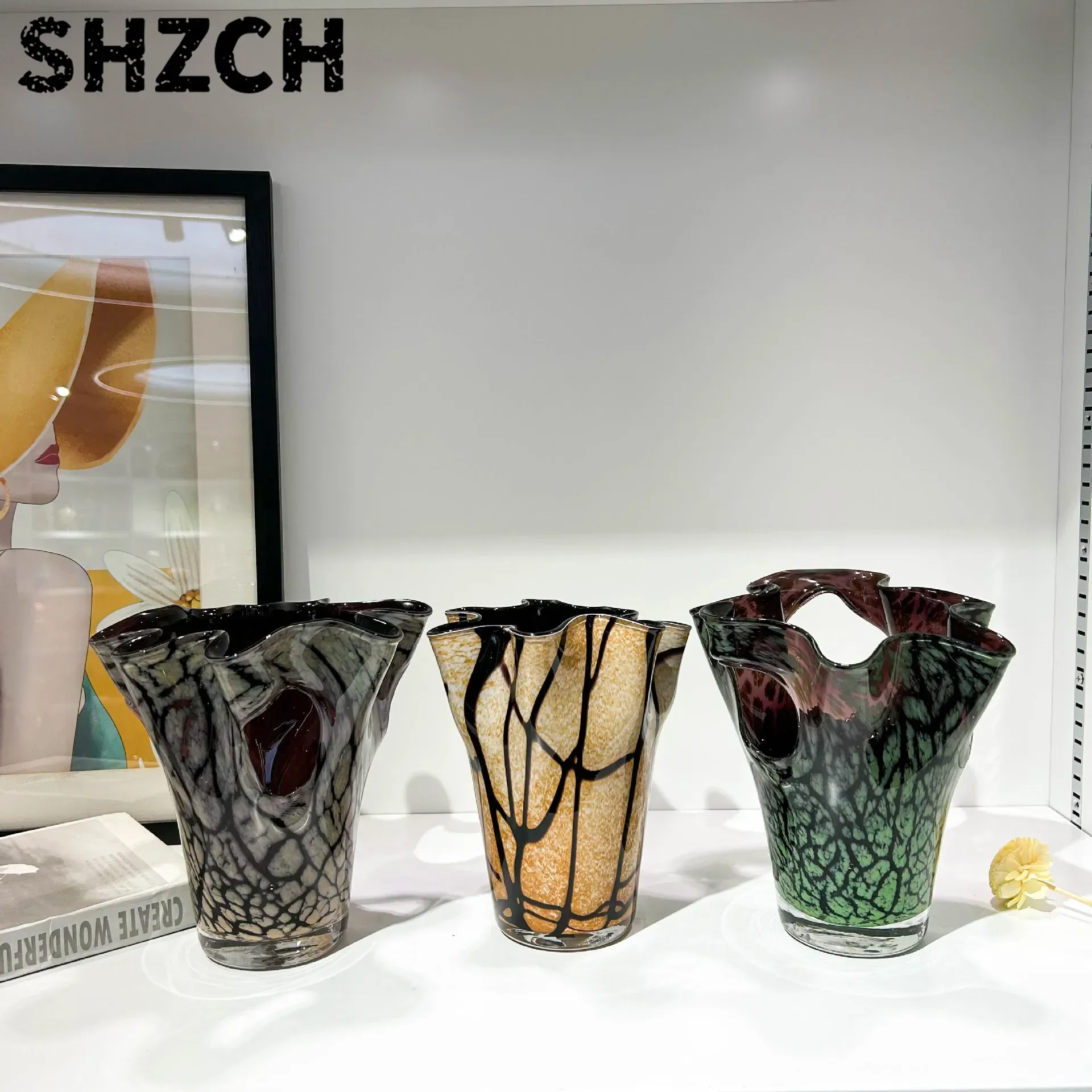 Designer Creative Hollow Large Diameter Handmade Glazed Ornament Vase Home Furnishing Model Room B & B Hotel Decoration