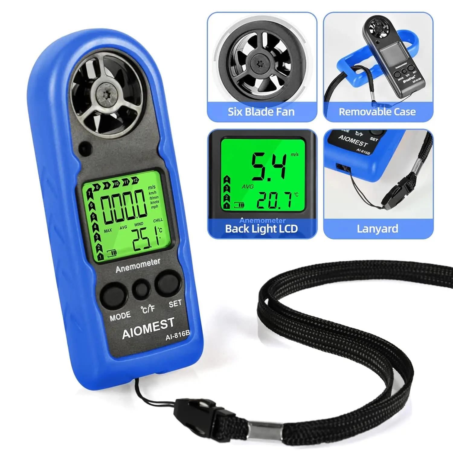 HoldPeak Mini Wind Speed Meter Handheld HAVC Digital Anemometer, Wind Gauge with MAX/AVG, Wind Chill, Backlight HP-816B