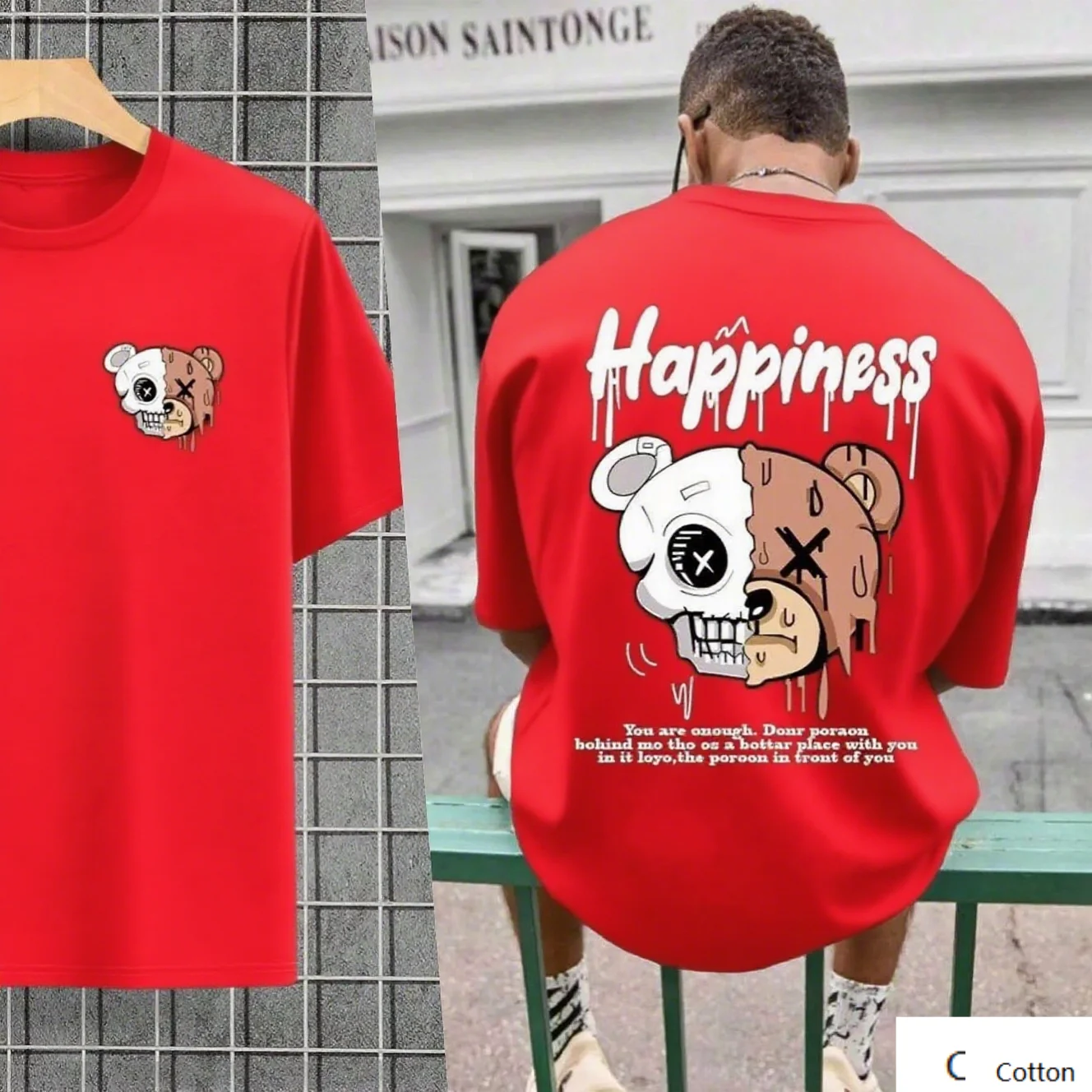 

Мужская хлопковая футболка с мотивом получерепа и поощривающими словами, модная брендовая футболка из чистого хлопка с коротким рукавом с принтом