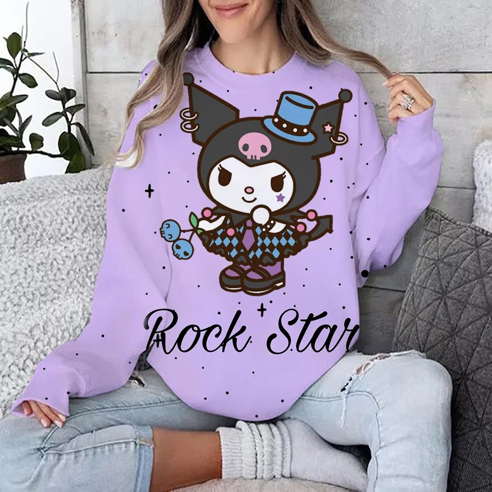 شعبية Kuromi مرحبا كيتي عيد الميلاد طباعة البلوفرات المرأة أزياء لون نقي س الرقبة مقنعين هوديي الخريف الشتاء