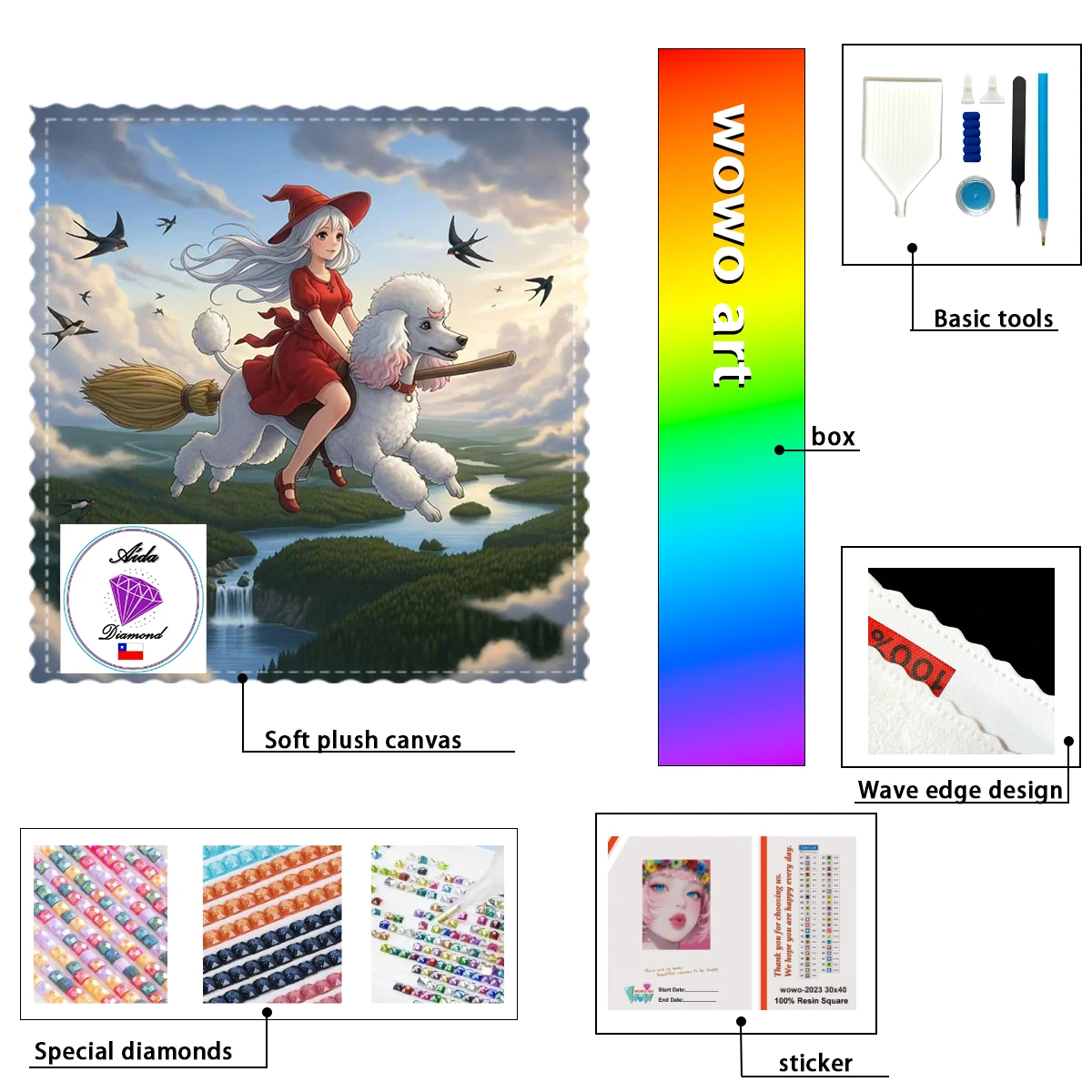 

【Aida_ Diamond Art】The girl on the broom Crystal AB Rhinestone FD Rhinestone Perfect Resin Diamond