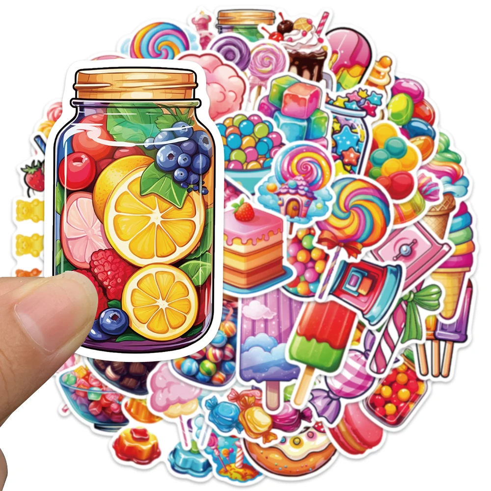 50pcs Aesthetic Cartoon Dessert Lollipop Candy Stickers Cute Kids Water Bottle Sticker Luggage Laptop Guitar Waterproof Decals