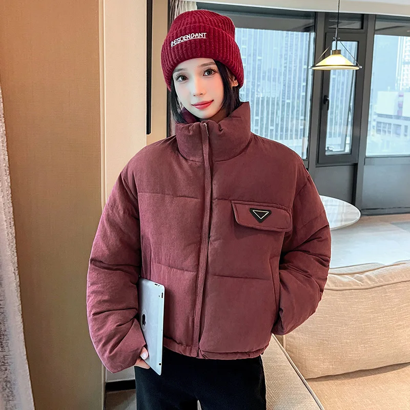 Cotton Padded Coat Stand Collar Long Sleeve Durable down Coat Winter Women's Puffer Jacket Warm Thickened Fashionable Outerwear