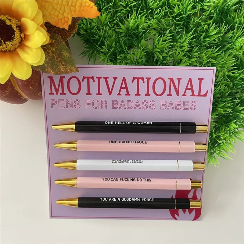 

A34M-5 Piece Motivational Badass Pen Set Plastic Office Gifts Funny Daily Ballpoint Pens