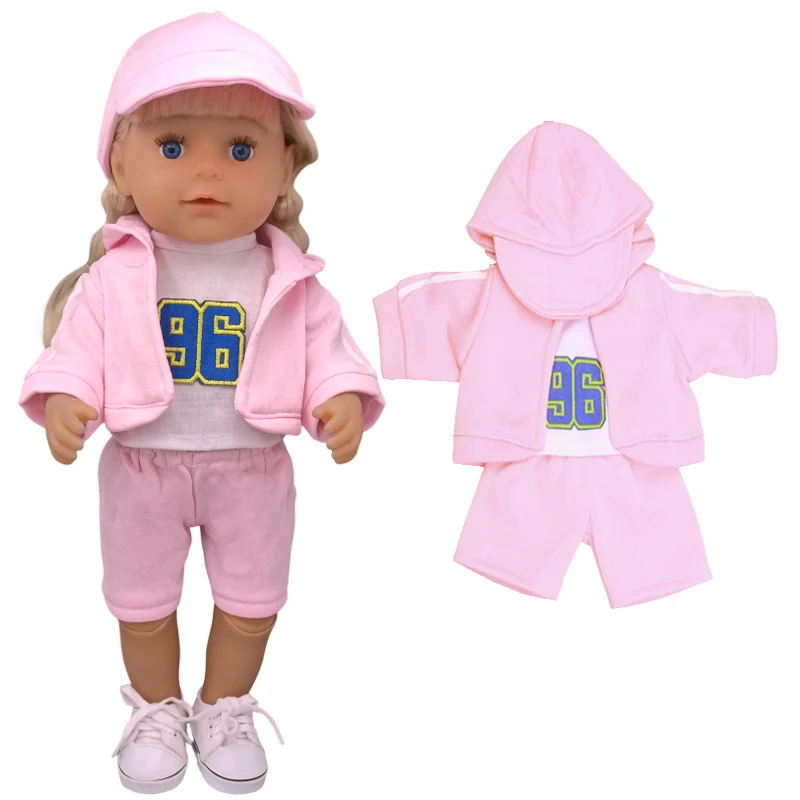 Muñeca de 18 pulgadas para niña, ropa de cuello de encaje blanco de 43 Cm, ropa para muñeca, peleles, sombrero de lazo, regalos para niños