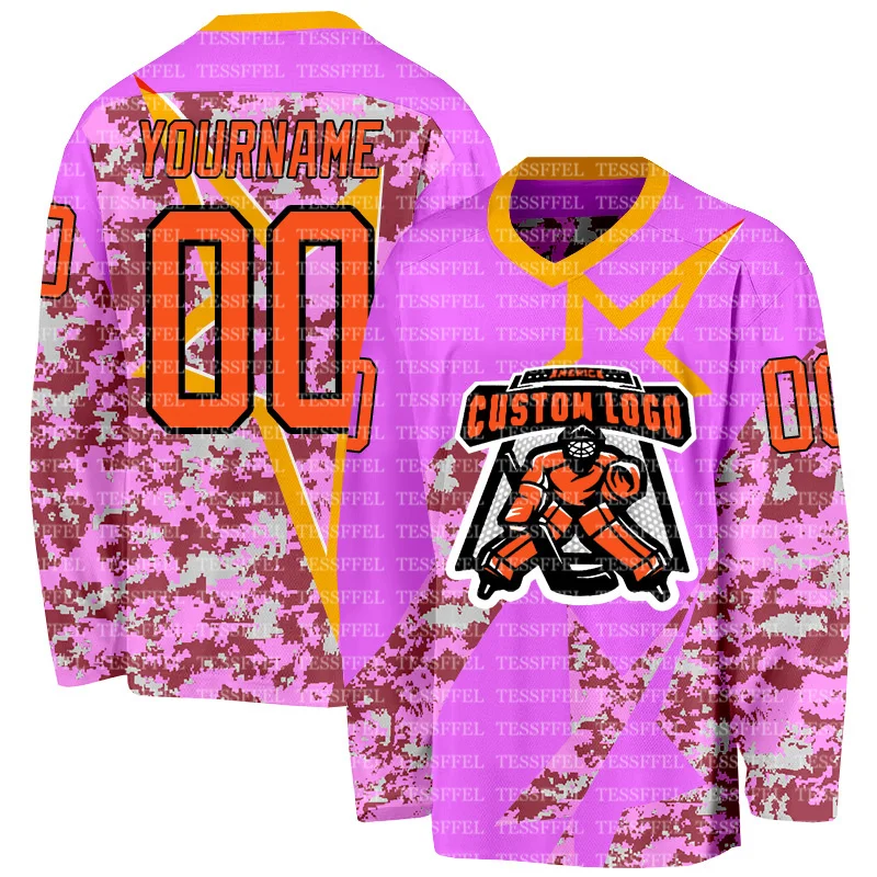 Camiseta de Hockey Unisex Casual Harajuku con Estampado 3D, Diseño Personalizado con Nombre, Logotipo del Equipo, Llama Vintage, Degradado, Graffiti Colorido, AX6