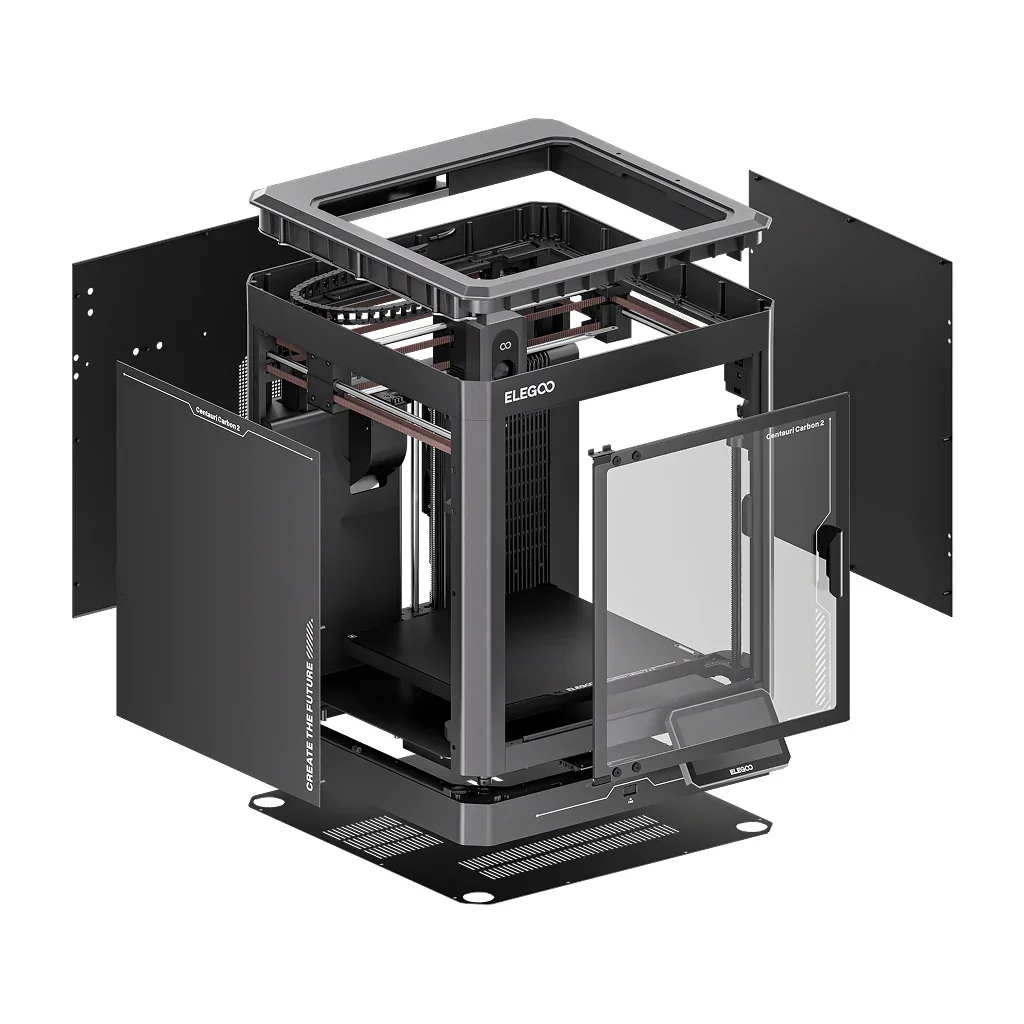 ELEGOO Centauri Carbon 2 Combo – wielokolorowa drukarka 3D, układ drukowania CoreXY, prędkość druku 500 mm/s, możliwość drukowania w wielu kolorach, objętość obszaru roboczego 256x256x256 mm.
