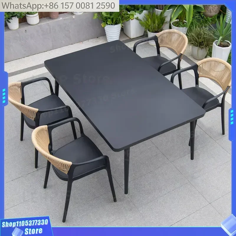 New Fashion Black WPC Waterproof Outdoor Restaurant Patio Dining Table and Chair for Terrace Garden and Patio