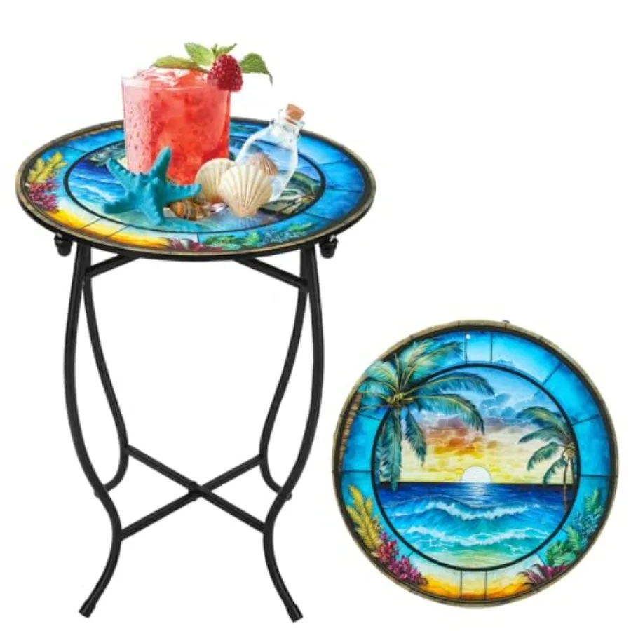 Patio Side Table 14 Inch Weather Resistant Metal Side Table Small Round Outdoor End Table Accent Side Table for Patio Yard Porc