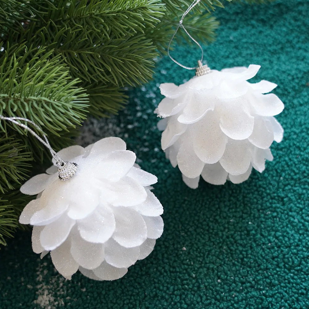 Weihnachts schmuck Ball Set, 2/3 Stück Glitzer weiß Schaum Tannenzapfen Dekorationen, hängende Feiertags verzierungen für Weihnachten
