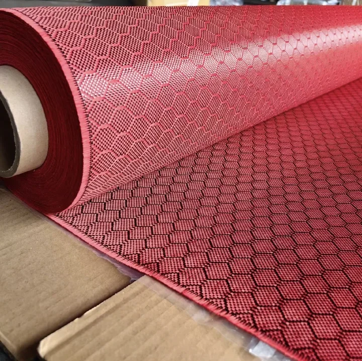 

3K 240gsm Rode Voetbal Honingraat Patroon Kevlar Hybride Carbon Fiber Stof Doek 40 "/100Cm