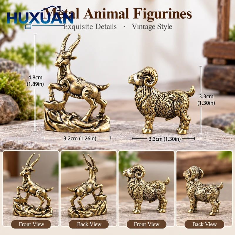Feng Shui Goat Statue Lucky Coins Chinese Zodiac Sheep Figurine Vintage Desktop Ornament Home Decor Gift