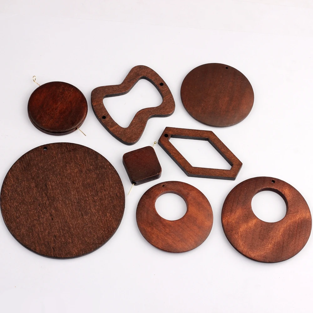 Retro Woodiness Drop Earrings Accessories Geometric Round Shape Charms Connector 6pcs/lot For DIY Earrings Making Accessories