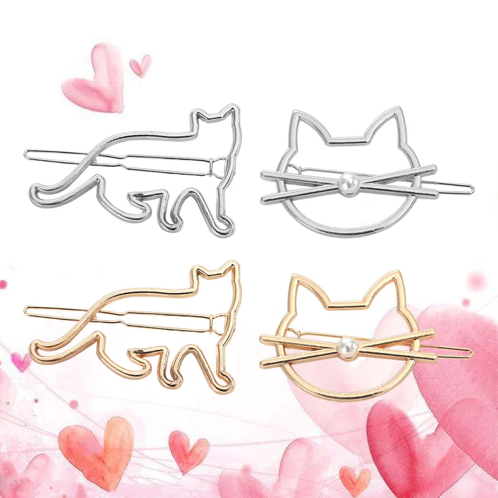 

4pcs Cat Hair Clips Women Girls Metal Barrettes Durable Long Lasting Stylish Pattern Wedding Party Daily Accessories