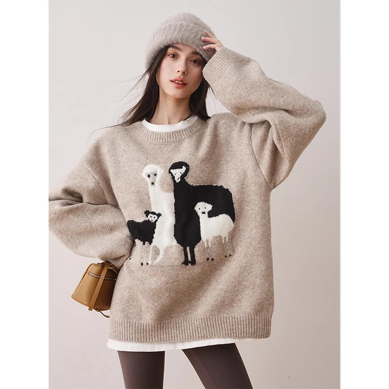 2000s Vintage Cute Cartoon Sheep Embroidery Jacquard Sweater Soft Warm 2024 Winter Jersey Jumper Harajuku Kawaii Winter Clothes