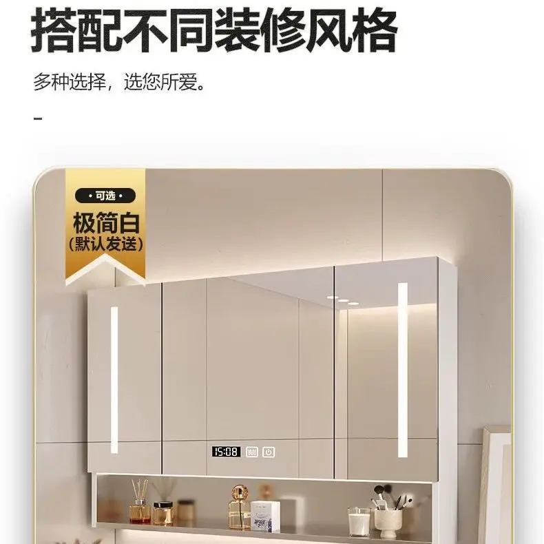 Production d'armoire à miroir de salle de bains en acier inoxydable 304, armoire intégrée, toilettes murales, maquillage, rangement intelligent