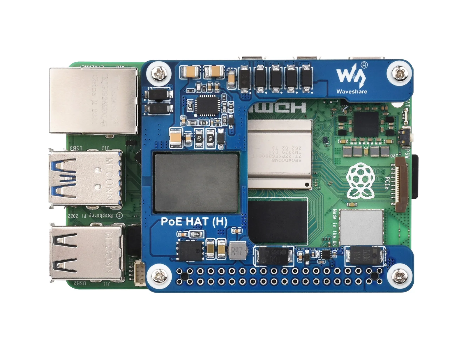 Waveshare Raspberry Pi 5 PoE HAT Power Over Ethernet HAT (H) For Raspberry Pi 5/CM 5, 5V 5A, Isolated Switched-mode Power Supply