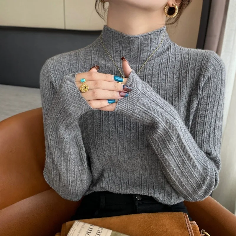 

2025 Autumn Winter Turtleneck Sweater Women Long Sleeve Slim Knitted Jumpers New Solid Simple Soft Versatile Pullovers
