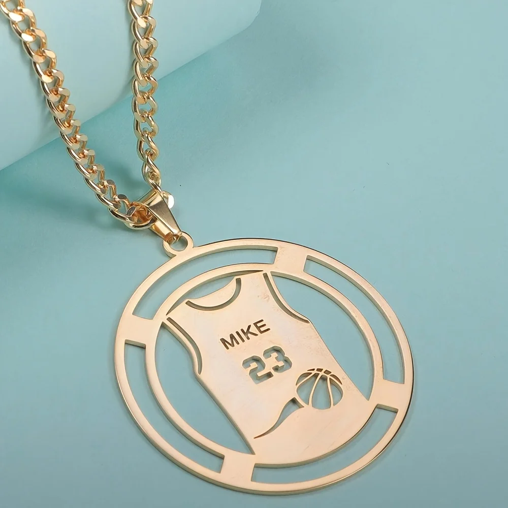 

Customized Name Number Basketball Necklace Gold-plated Round Ball Clothes Pendant Men's Personalized Stainless Steel Necklaces