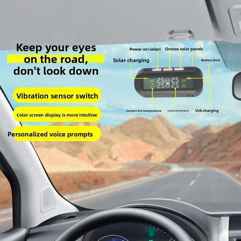 Solar Power External Sensor 2025 Auto Security Alarm Tyre Pressure Car TPMS Tyre Pressure Monitoring System Digital LCD Display