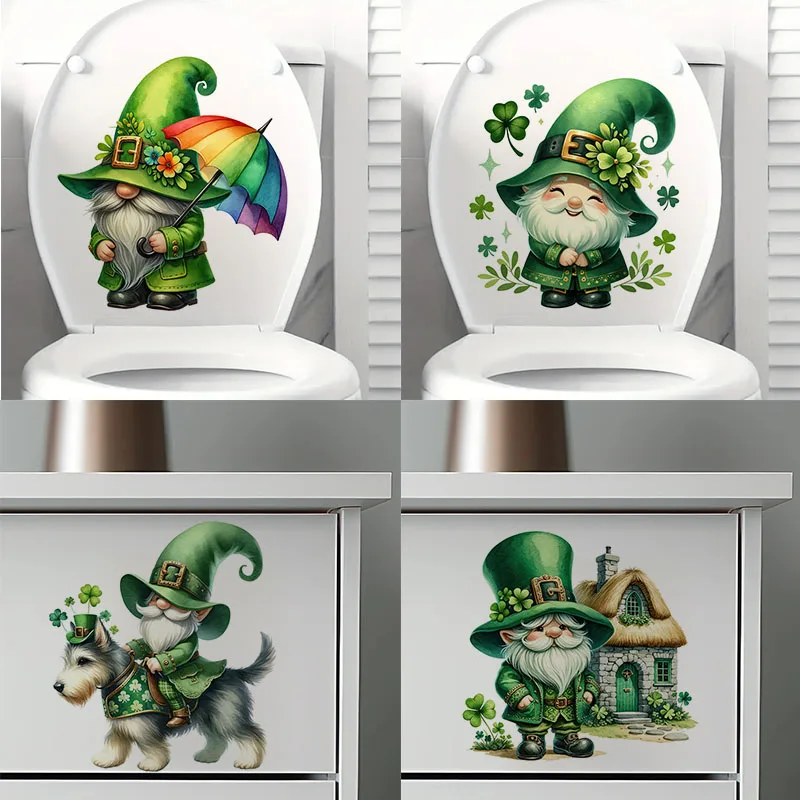 Cute Green Gnome Wall Stickers, Toilet Seat Stickers, Bedroom Entrance Living Room Porch Home Decoration Wall Stickers