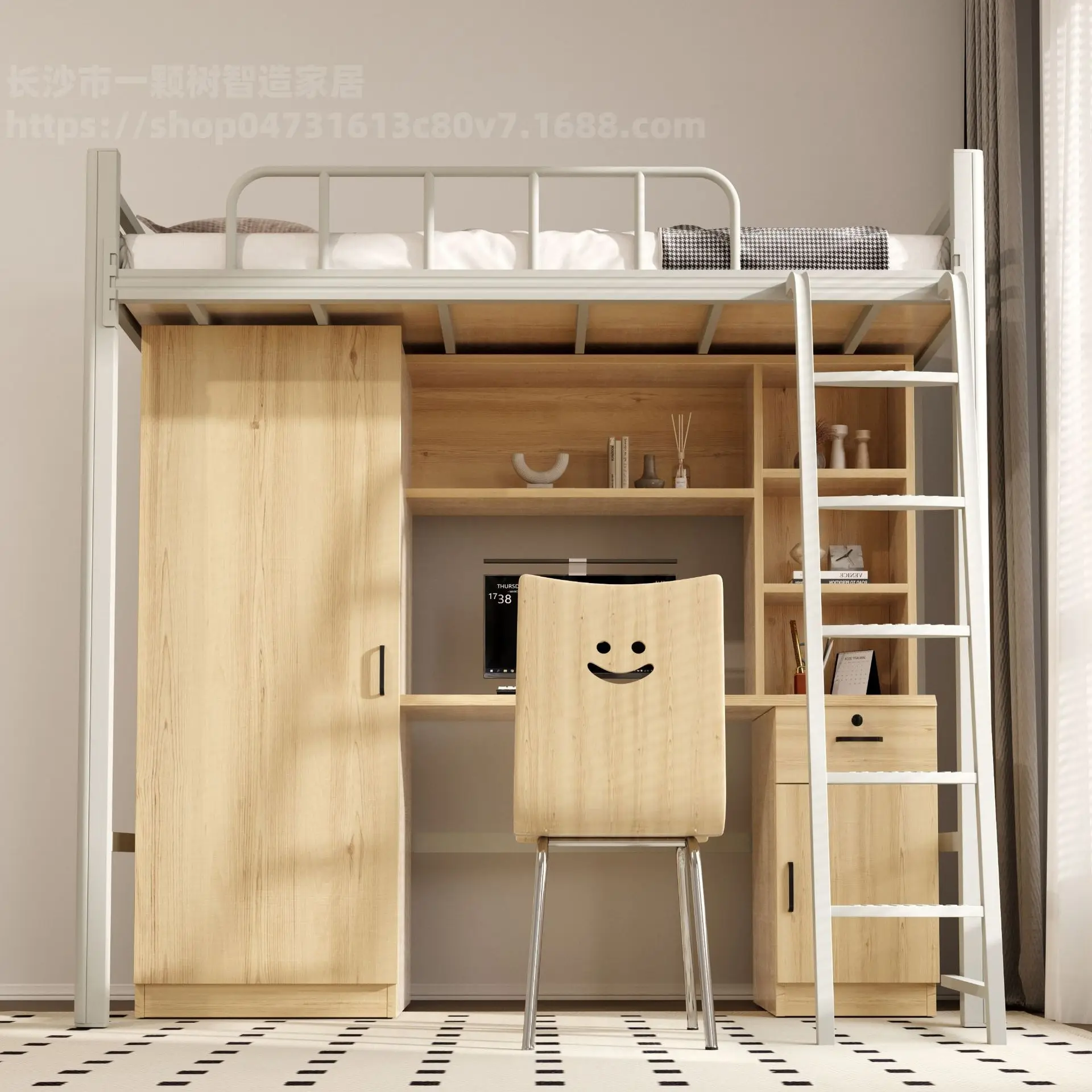 

Комбинированная кровать-стол для малогабаритных квартир, железная кровать-каркас, полка для студенческого общежития, утолщенная железная конструкция.