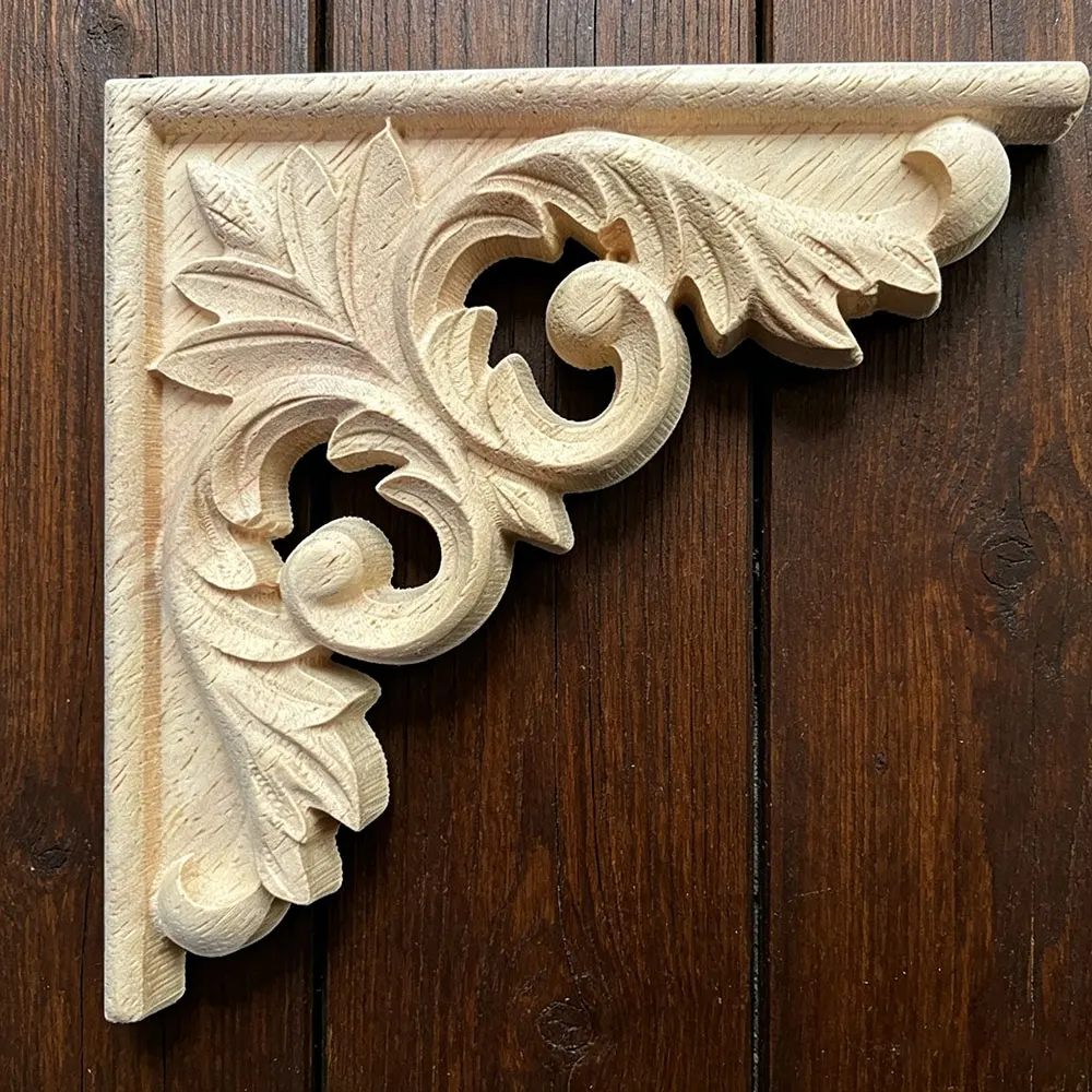 

4PCS Woodcarving Decal Corner Wood Carved Corner Furniture Decorative Figurine Wooden Miniatures Cabinet Door Wall Home Decor