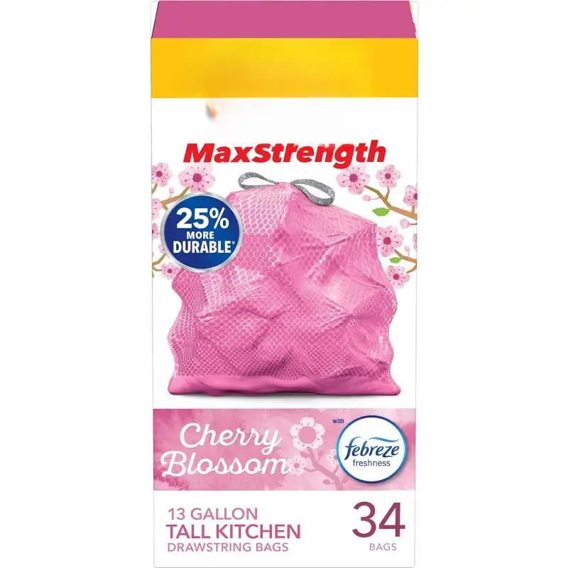 Max Strength Drawstring Cherry Blossom OdorShield 13 Gallon 6/34ct