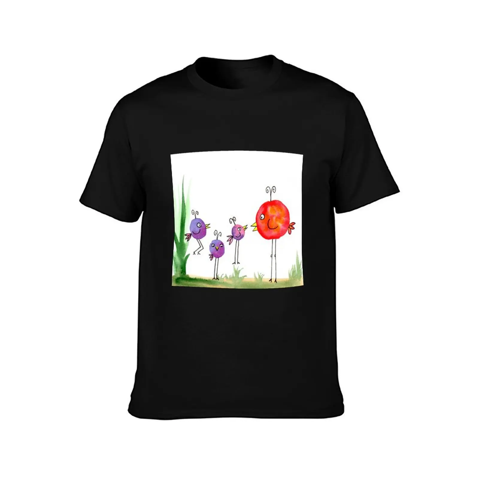 Excited Bobble Birds in watercolour T-Shirt t shirts for man pack white T-Shirt