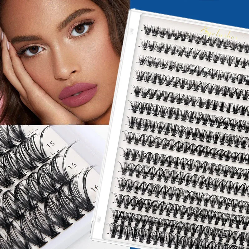 14 rows of D-curve large capacity grafting false eyelashes 30P/40P single cluster mixed natural dense segmented false eyelashes