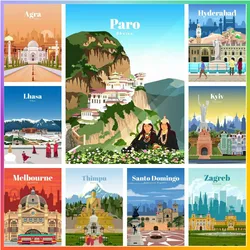 City Postcard Scenery Building Needlework Diamond Painting Cross Stitch 5D DIY Art Mosaic Embroidery Canvas Element Puzzle Home