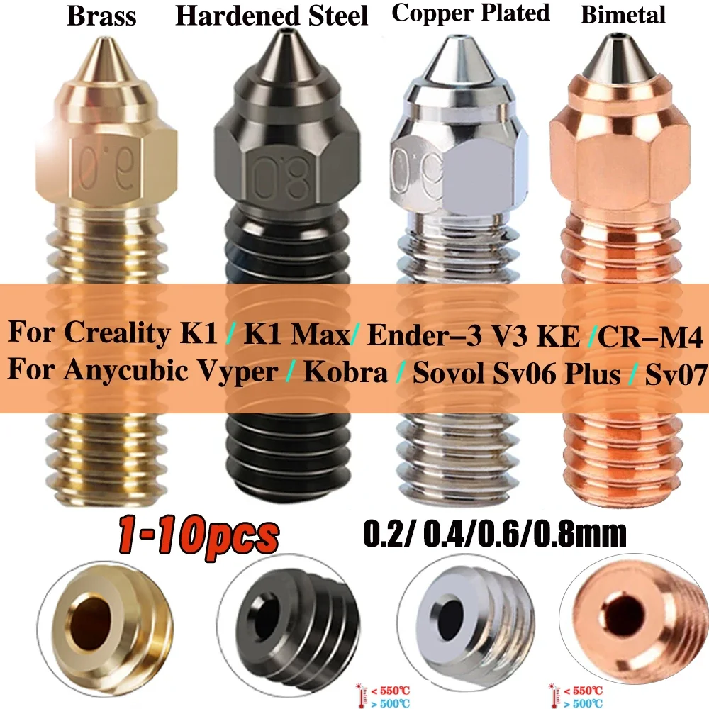 

Nozzles For Creality Ender 3 V3 KE K1 / K1 MAX CR-M4 Nozzle High Quality Brass Plated Copper Hardened Steel 3D Printer Nozzles