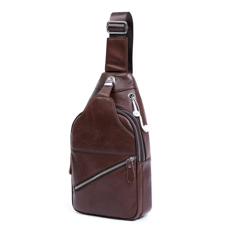 Men's Real-Leather Bag Crossbody Bag Men's Chest Bag Fashion Trendy Messenger Bags Men's Bag First Layer Cowhide Men's Chest Bag