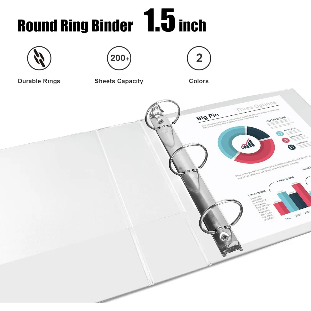 Round Ring Binders 1.5 Inch, Clear View Covers, Holds 300 Sheets, US Letter Size, 12 Pack Bundle