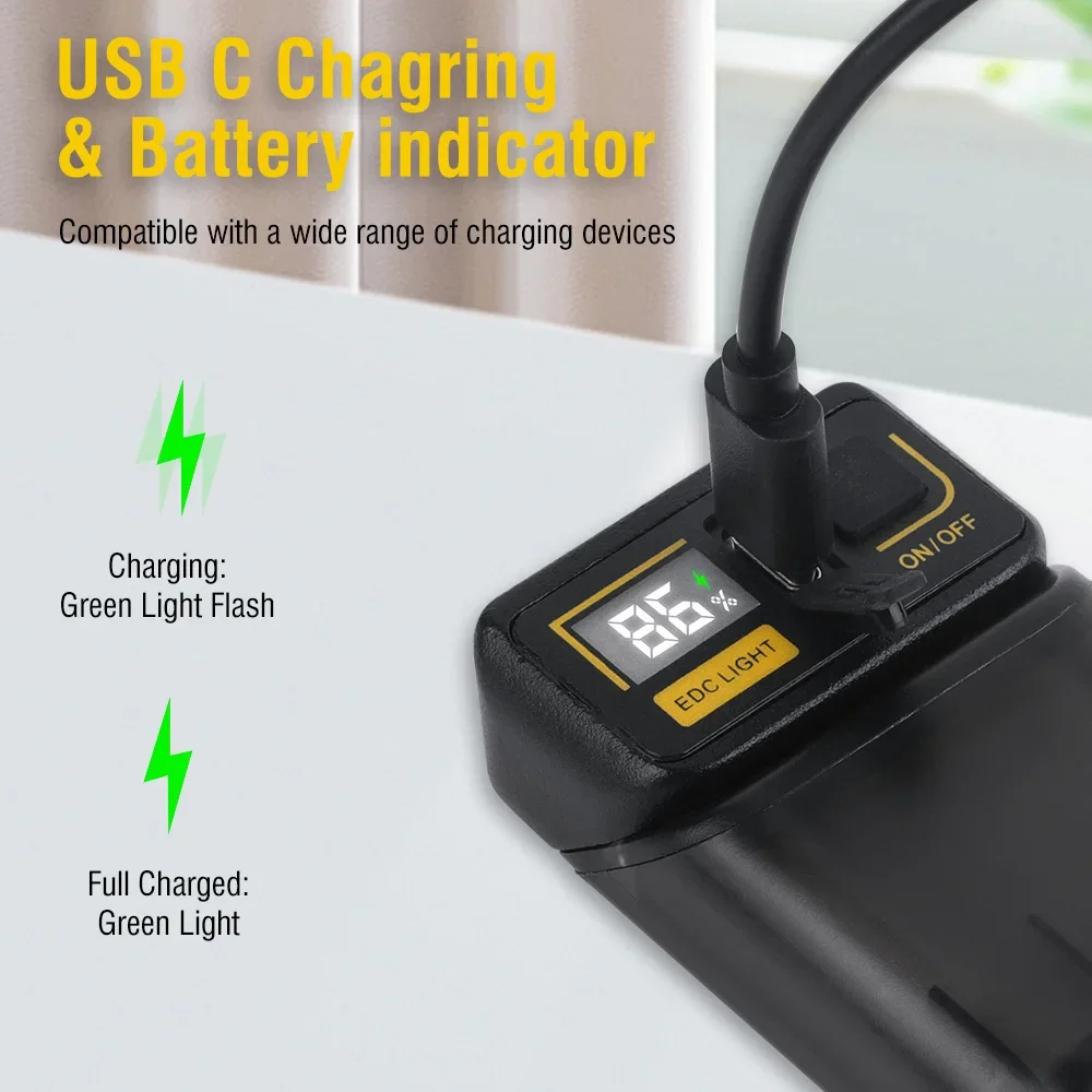BORUiT 380LM 회전식 EDC LED 손전등 USB-C 충전식 키체인 작업등 토치 (자석, 전원 표시, 캠핑 랜턴 포함)