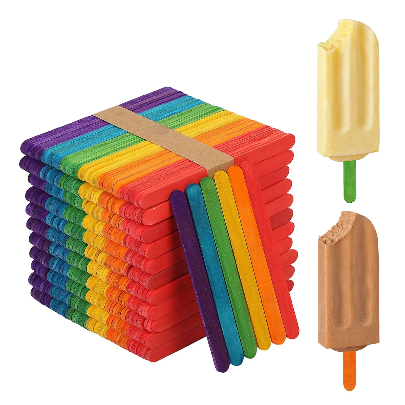 50Pcs Colored Wooden Popsicle Sticks Natural Wood Ice Cream Stick For Kids Educational Toys Handmade DIY Craft Supplies Kitchen