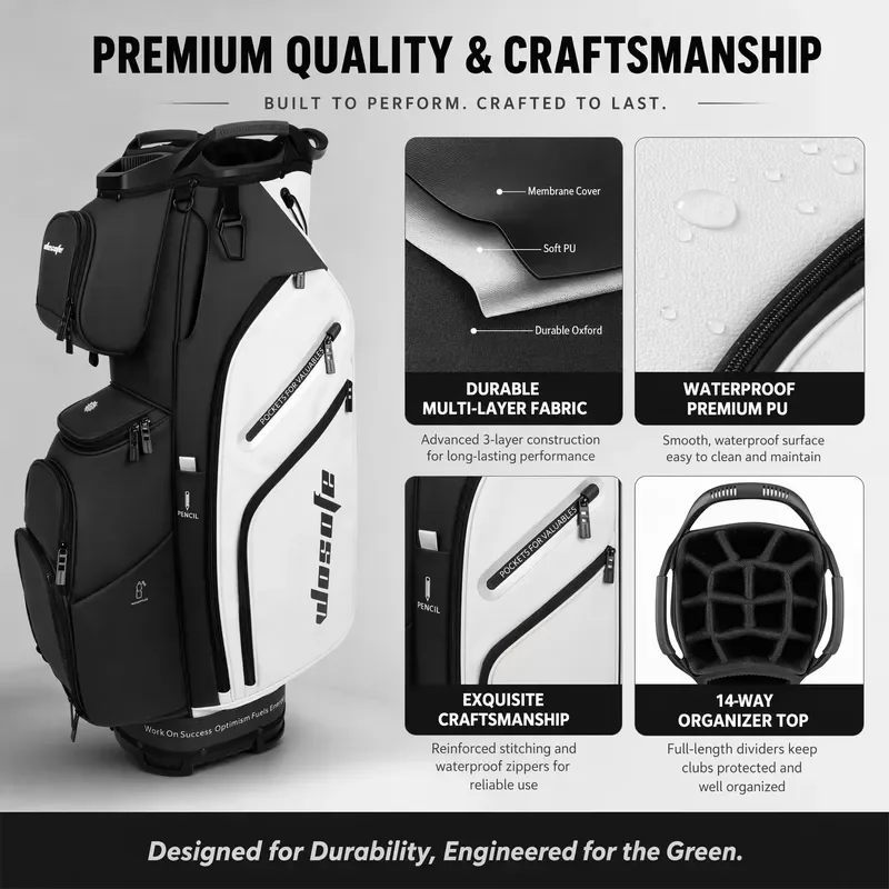 Wosofe 14 Way Golf Cart Bag Waterproof Nylon PU Leather Stand Bag for Men Women Custom Logo High Quality Golfing Accessories