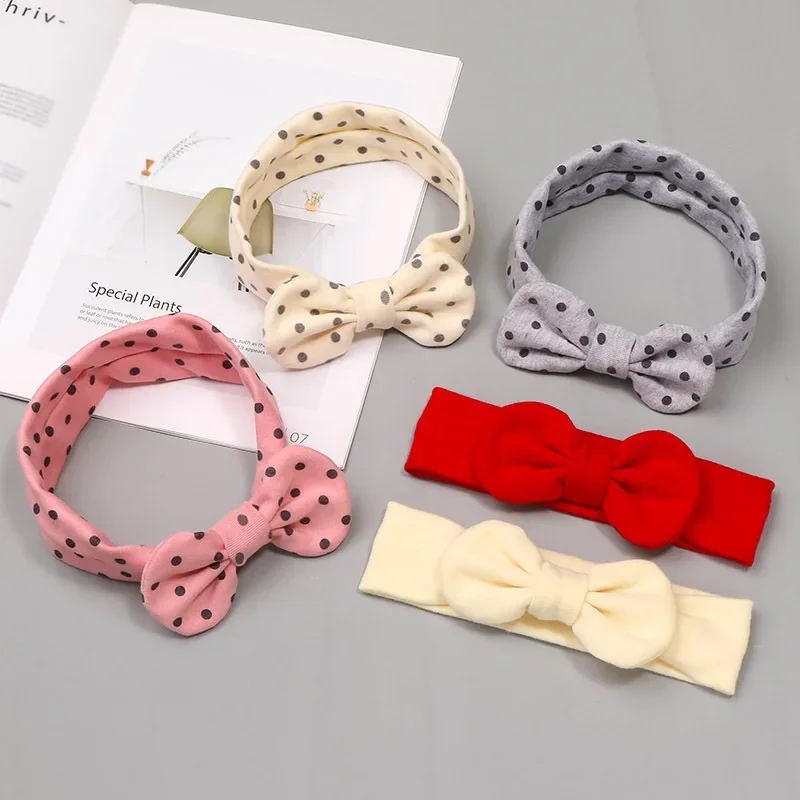 Baby Bow Headbands Polka Dots Solid Color Cotton Soft Headwraps for Girls Newborn Photography Headwear Kids Hair Accessories