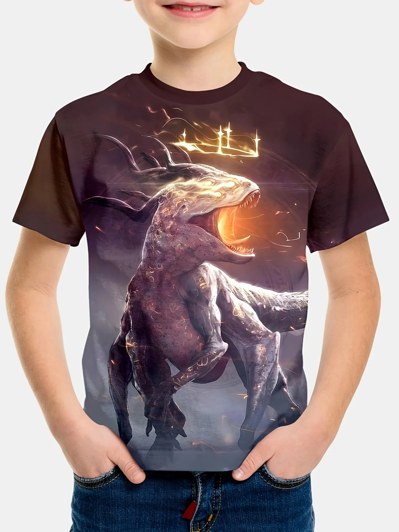 T-shirt de dinossauro do mundo jurássico para crianças, roupas legais para meninos e meninas, tops de manga curta, roupas infantis, verão