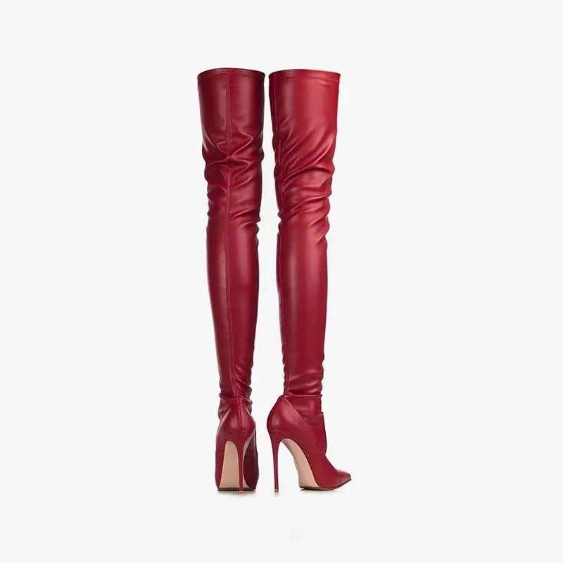 Red Pointed Sexy Stiletto Elastic Slim Boots Woman Winter 2025 Slim Black Over-The-Knee Boots Brown Super Long Women's Shoes