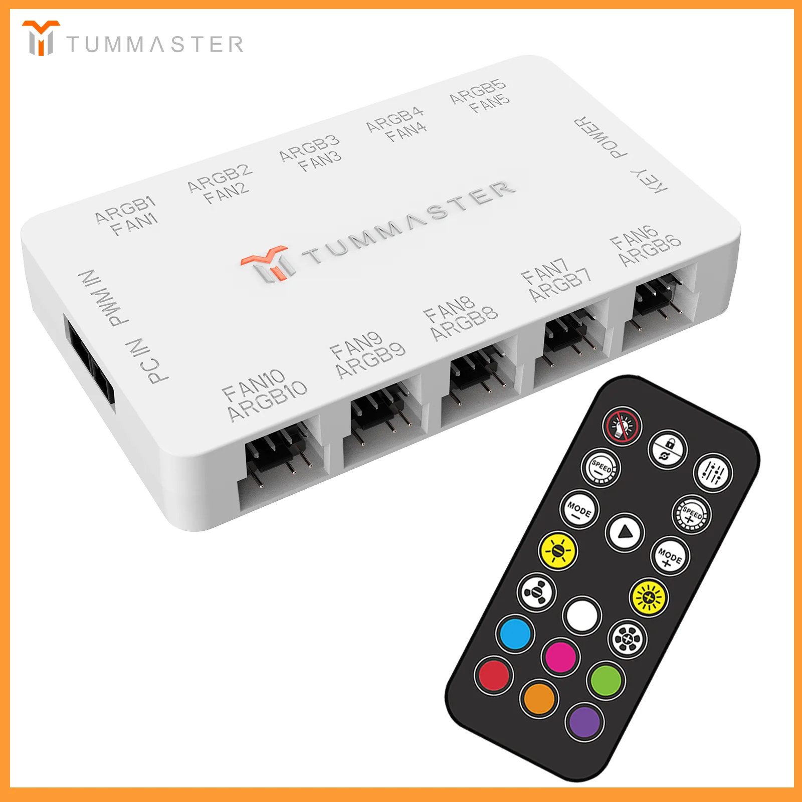 

TUMMASTER 10-Port ARGB Fan Hub 4Pin 5V-3Pin Fan Controller with Magnetic Suction Computer Case Lighting PWM Fans Splitter for PC