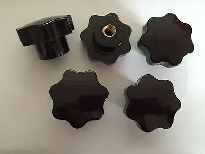 5pcs M10 50mm Dia Thread Head Clamping Seven Star Shape Knob Black