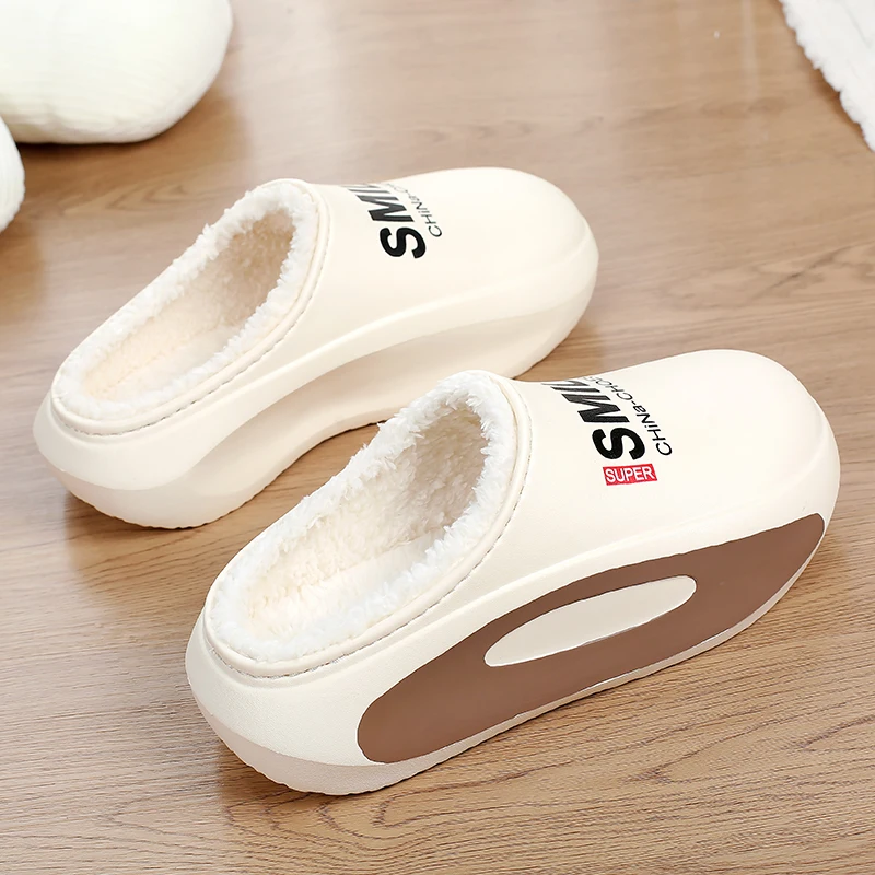 Winter Men Warm Slippers Cotton Slippers Outdoor Indoor Warm Shoes Waterproof Men Couple Comfortable Home Bedroom Plush Slippers