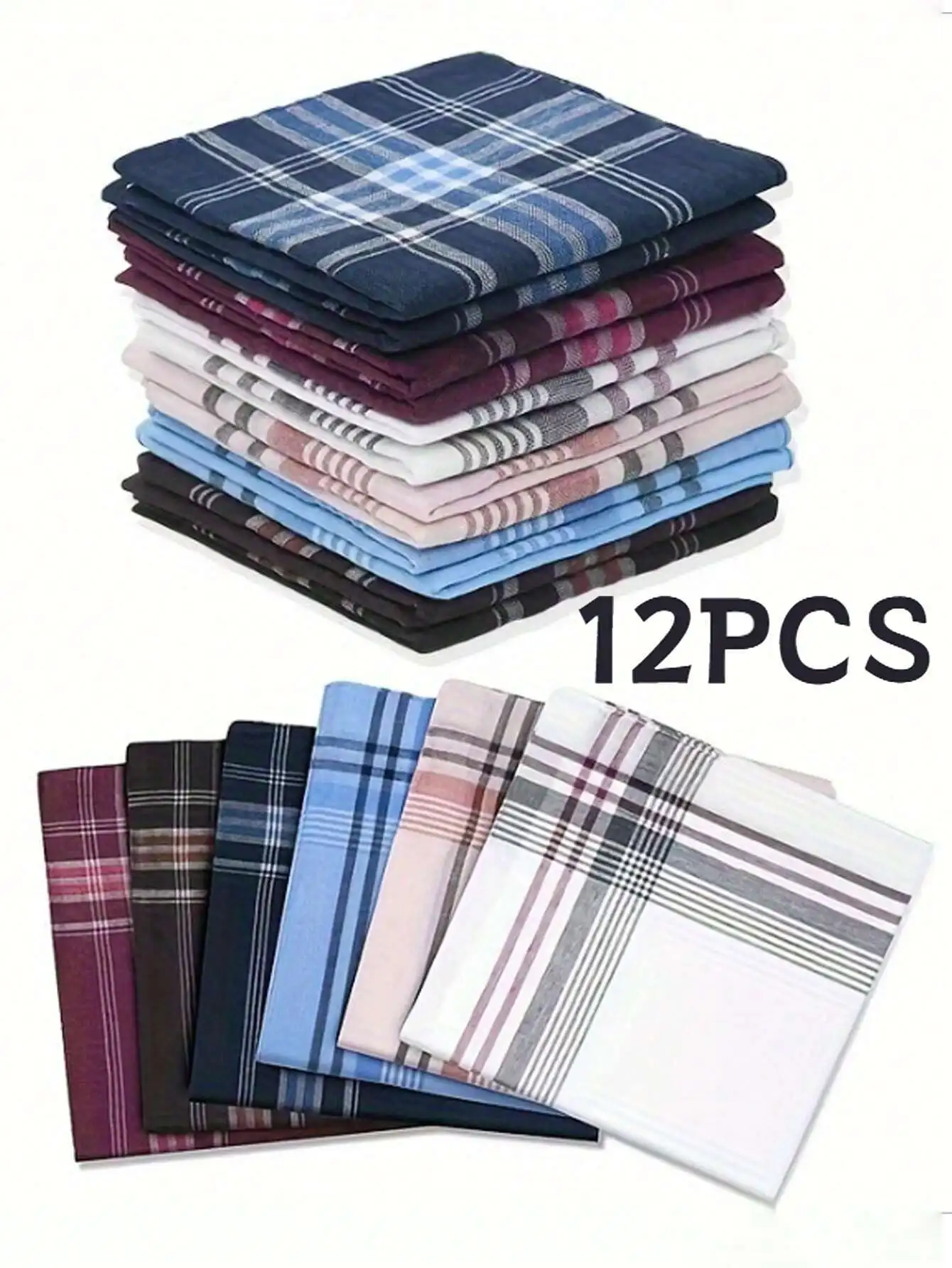 12pcs/Pack Classic Men's Plaid Handkerchiefs - Stylish And Durable Vintage Accessory - Versatile And Timeless Design For Everyda