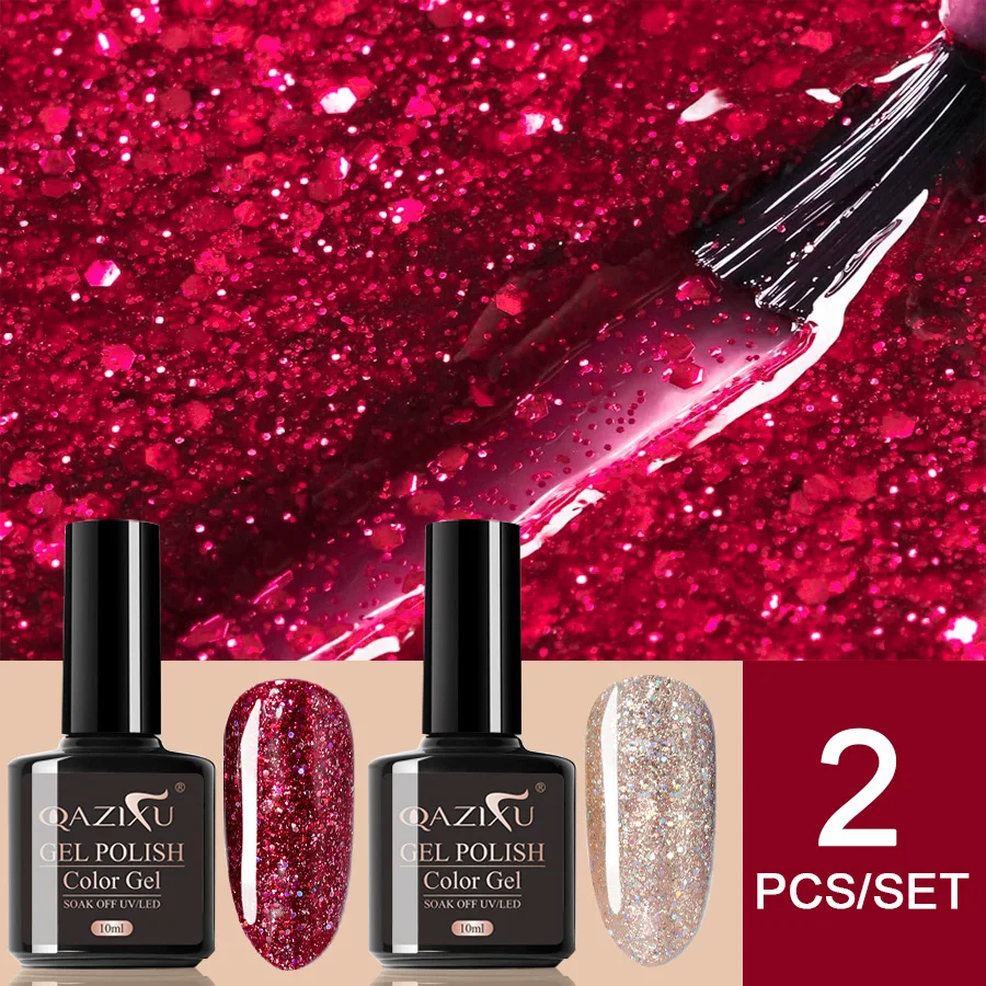 2 قطعة 10 مللي بريق الأحمر اللون جيل للأظافر البولندية شبه دائمة الورنيش نقع قبالة UV LED مسمار الفن الورنيش لصالون والمنزل #2
