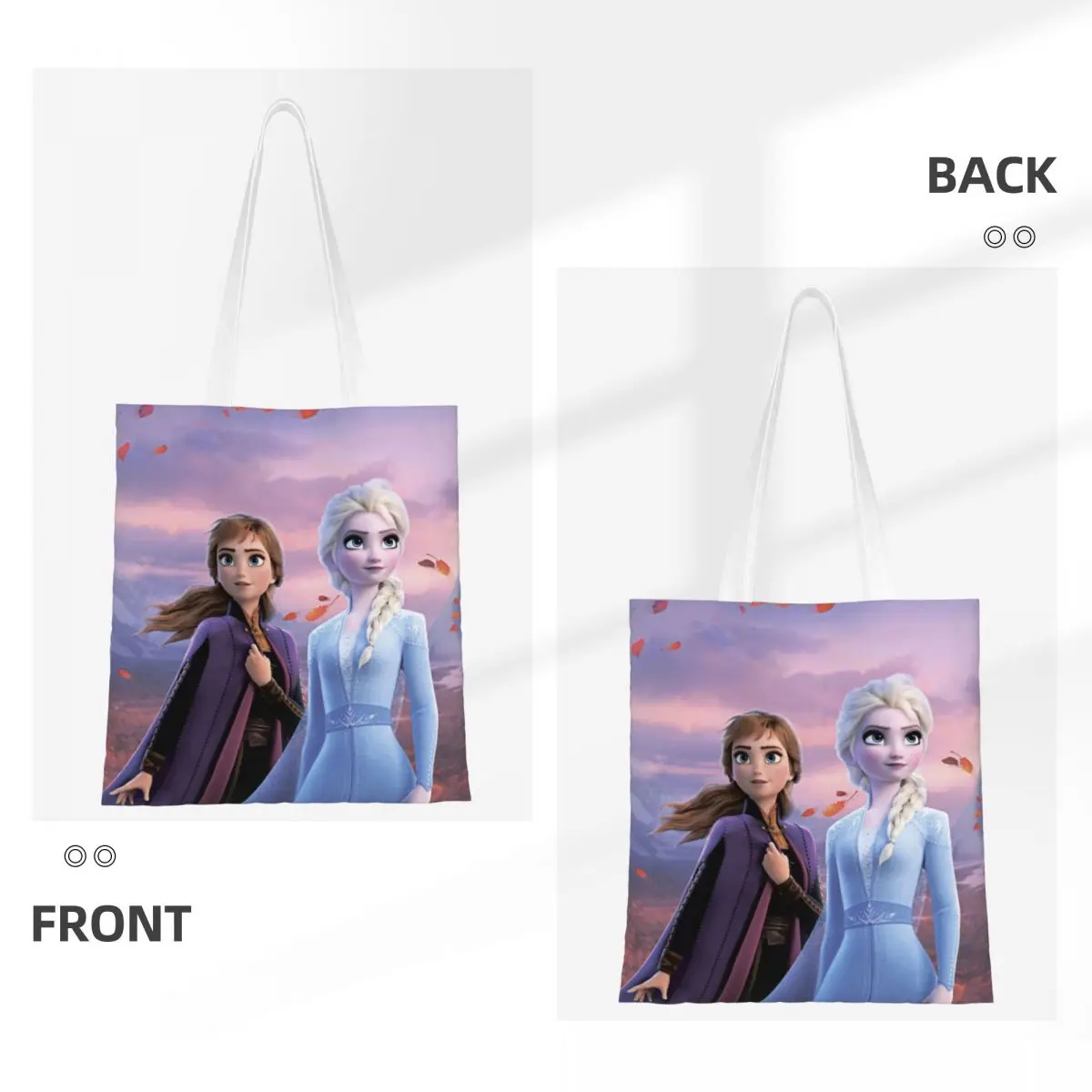 Custom Recycling Cartoon Frozen Shopping Bag Women Shoulder Canvas Tote Bag Durable Anna And Elsa Grocery Shopper Bags